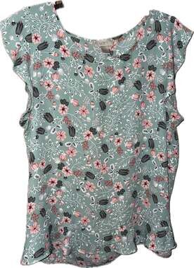 LOFT Green Floral Flutter Sleeve Flounce Hem Blouse Top XL